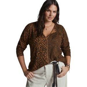 Anthropologie Pilcro Animal Cheetah Leopard Print Split Neck Thermal Top Large